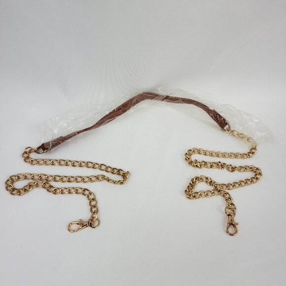 Gold Tone Chain PU Leather Strap Crossbody Handbag Purse Strap New - Picture 1 of 4